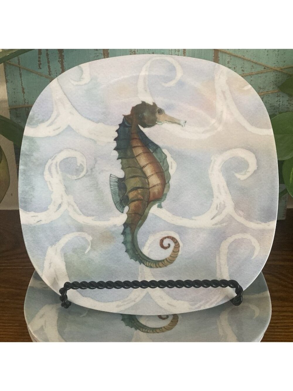 Sea Creatures On Waves by Elizabeth Medley Seahorse Beachy Melamine Salad Plates